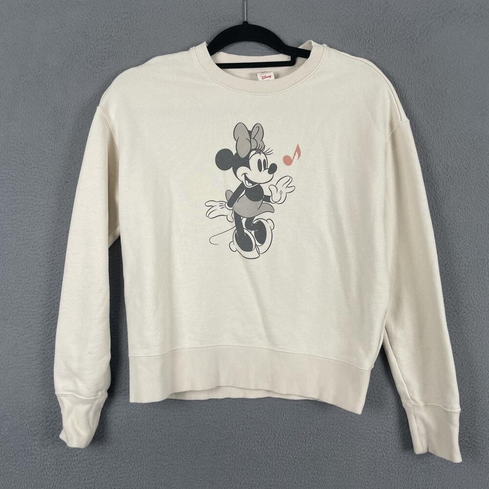 Uniqlo T-Shirt Womens S White Minnie Mouse Crew Neck Long Sleeve Cotton